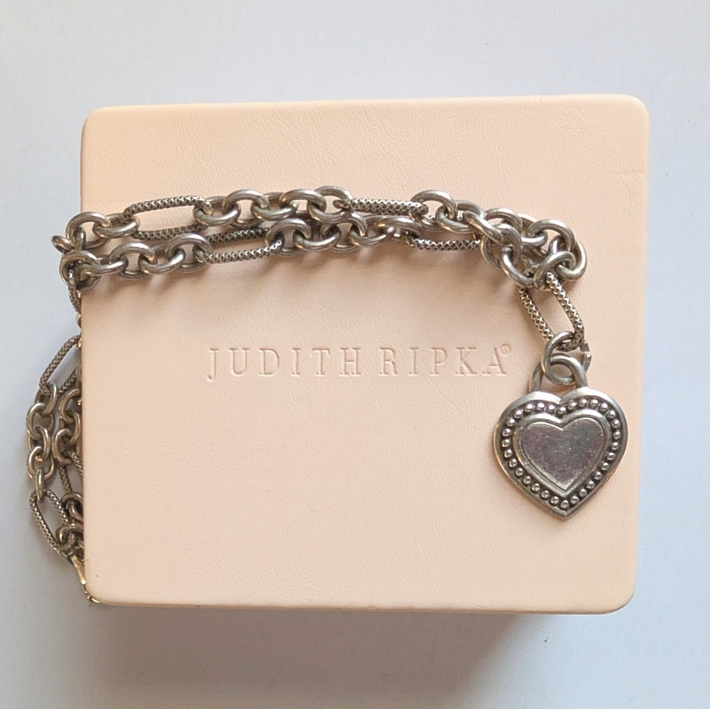 Judith Ripka Massive Sterling Silver Cable Chain Necklace with Heart Charm 18”